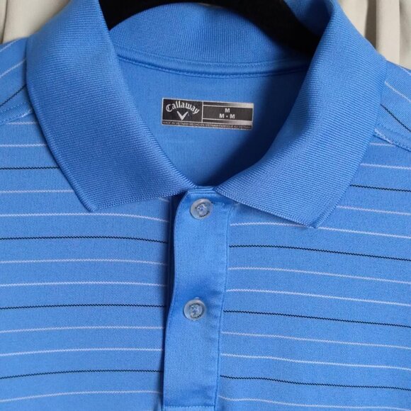 Men's Callaway Blue Striped Performance Polo Golf Shirt Size Medium - Picture 2 of 6